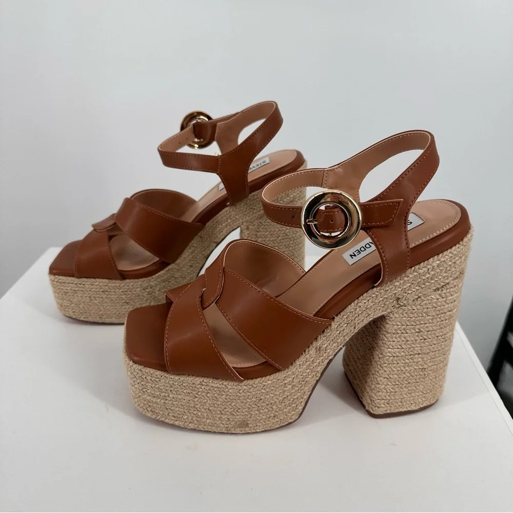 Steve Madden Matter Heeled Platform Sandals in Cognac size 10 New in Box